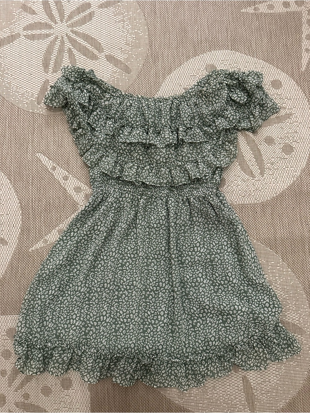 Newbury Kustom Green Floral Ruffle Off-Shoulder Dress
